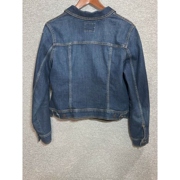 Old Navy Jean Jacket Women L Pocket Denim Button Up Long Sleeve Medium Wash Blue - Picture 8 of 10
